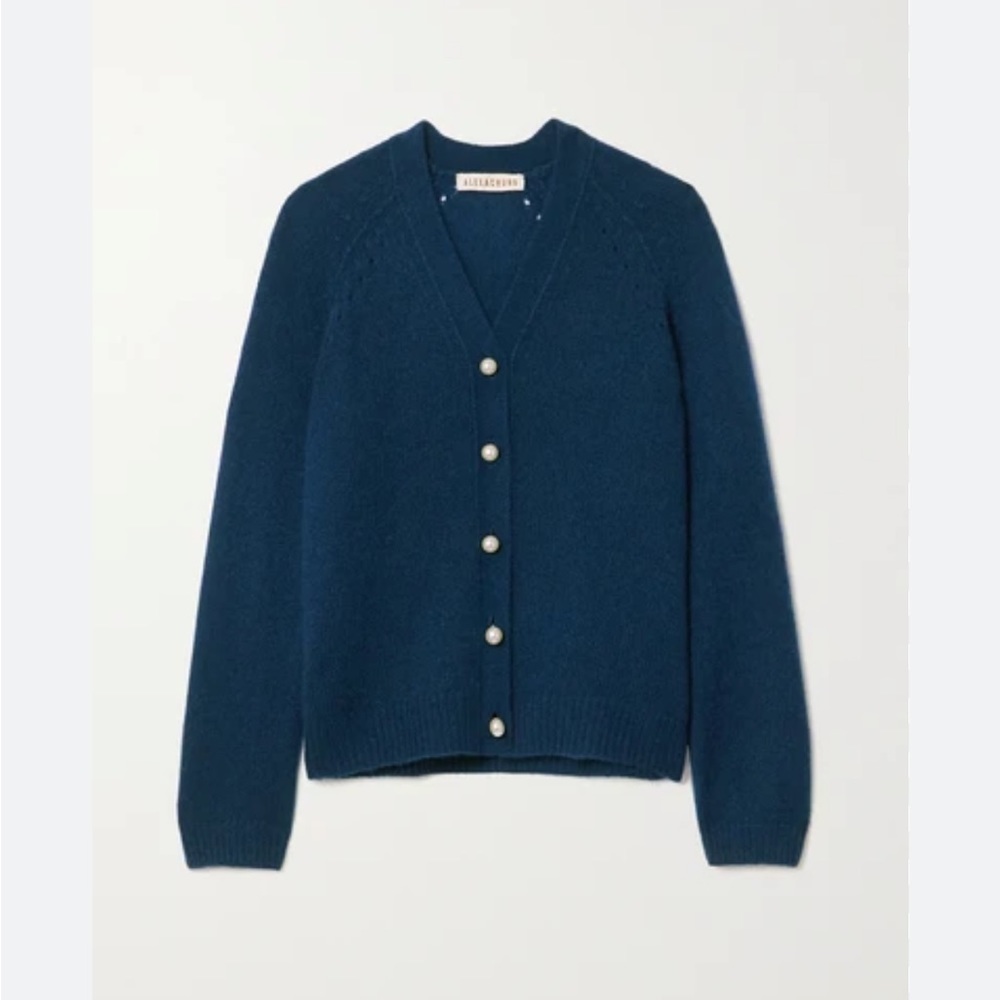 Beautiful Alexa Chung Karlin Cashmere Silk Blend Cardigan Pearl Buttons Small